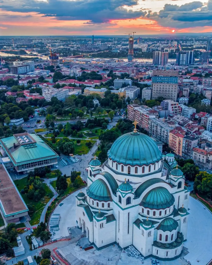 Vertical shot of Saint Sava Temple in Belgrade, Serbia under a cloudy sky